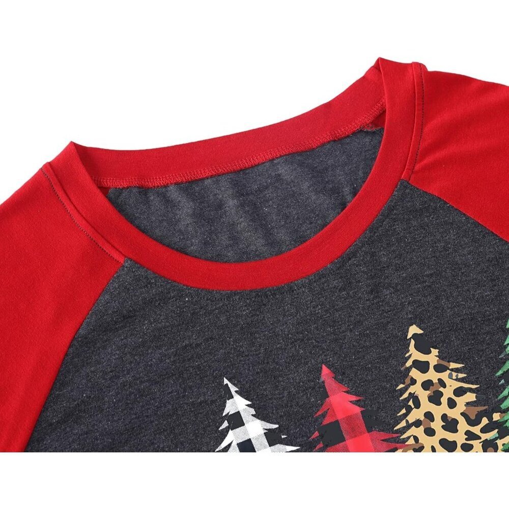 Plus Size Christmas T Shirt Women Xmas Leopard Plaid Trees Print Tees Casual Hol - Picture 3 of 4